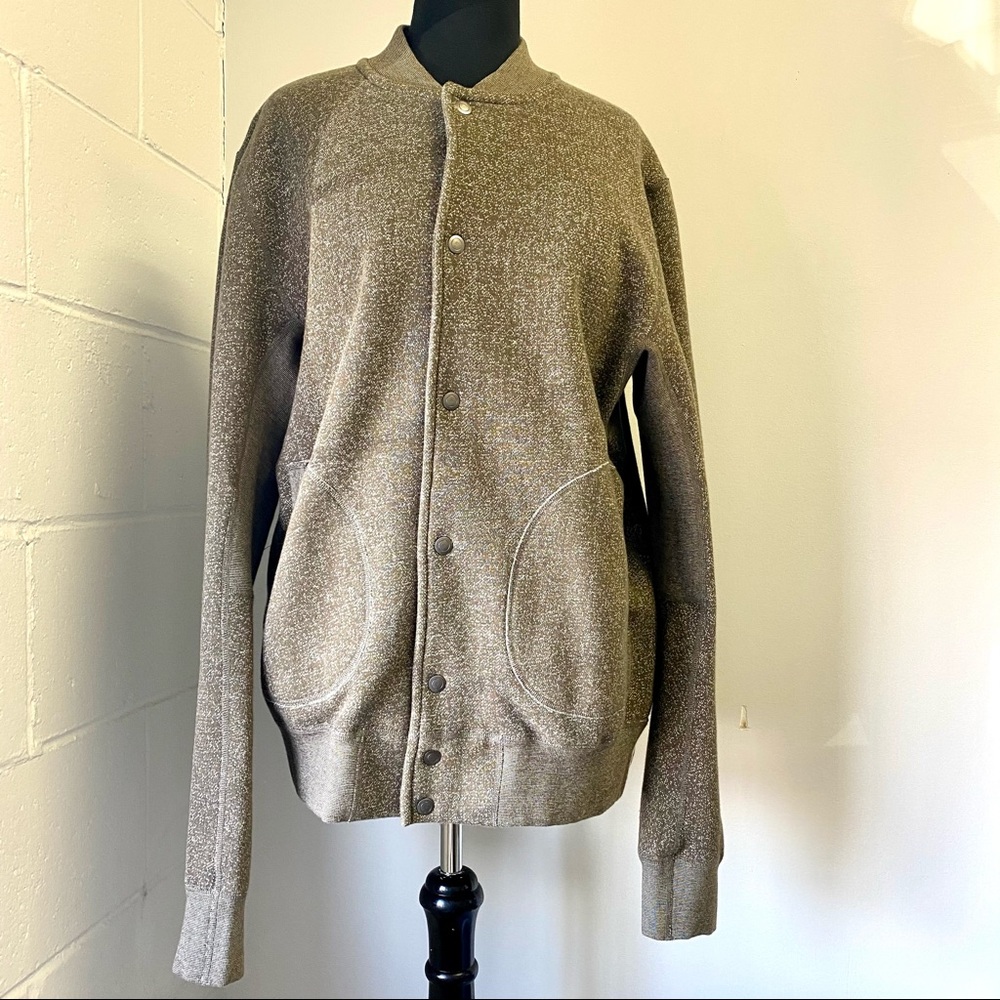 Reigning Champ Button Up Fleece Varsity Jacket - XL - Khaki